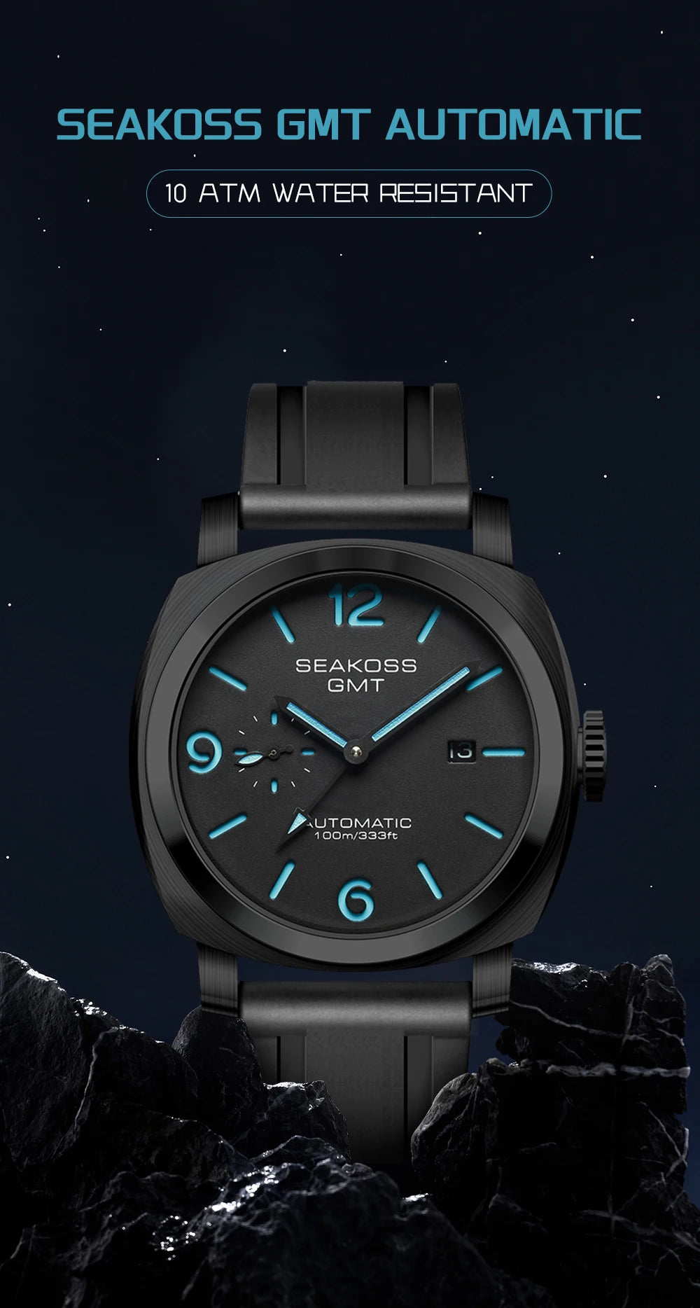 SEAKOSS 100m Diving Men GMT Automatic Mechanical Watches 1963 Clock Original Dual Time Zone Super Luminous Sapphire Wristwatches