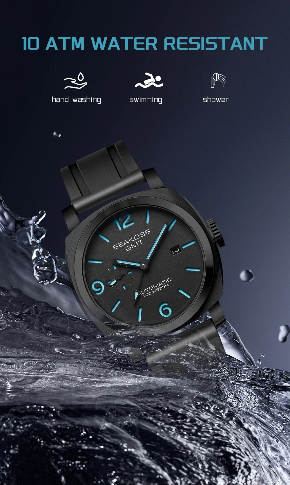 SEAKOSS 100m Diving Men GMT Automatic Mechanical Watches 1963 Clock Original Dual Time Zone Super Luminous Sapphire Wristwatches