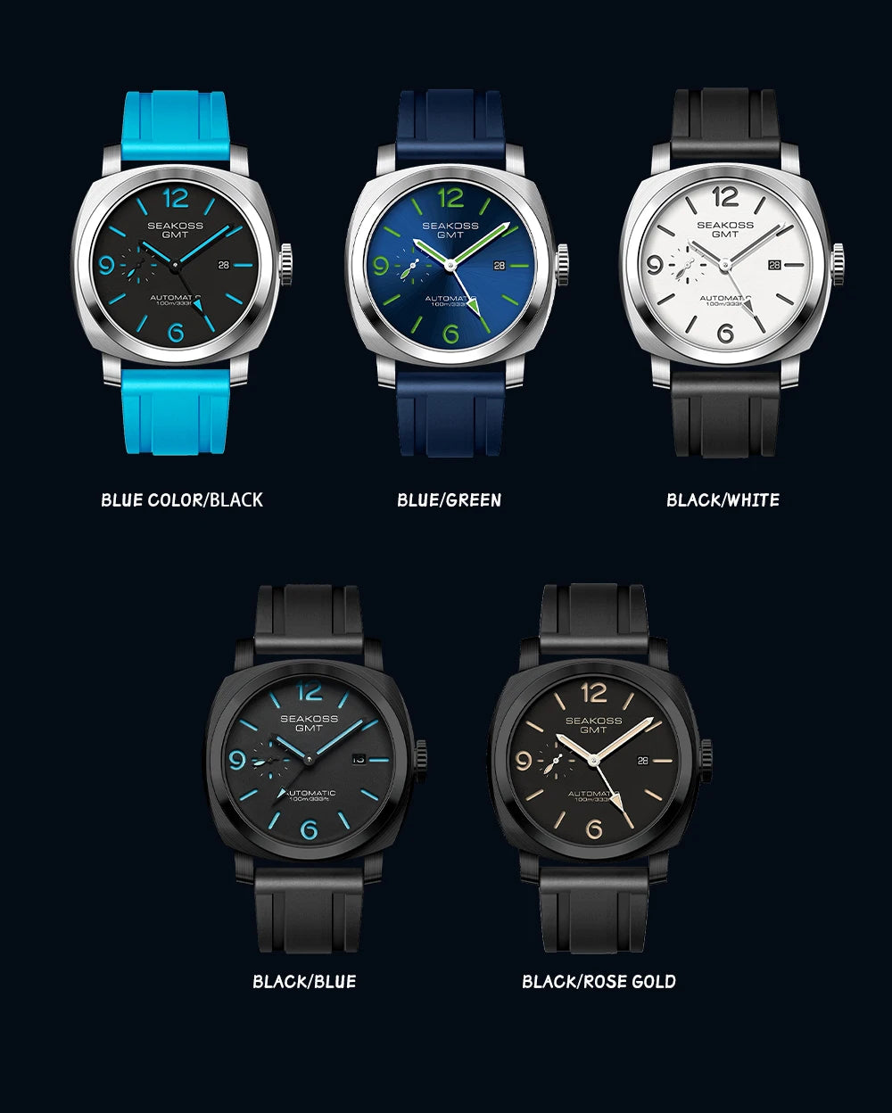 SEAKOSS 100m Diving Men GMT Automatic Mechanical Watches 1963 Clock Original Dual Time Zone Super Luminous Sapphire Wristwatches
