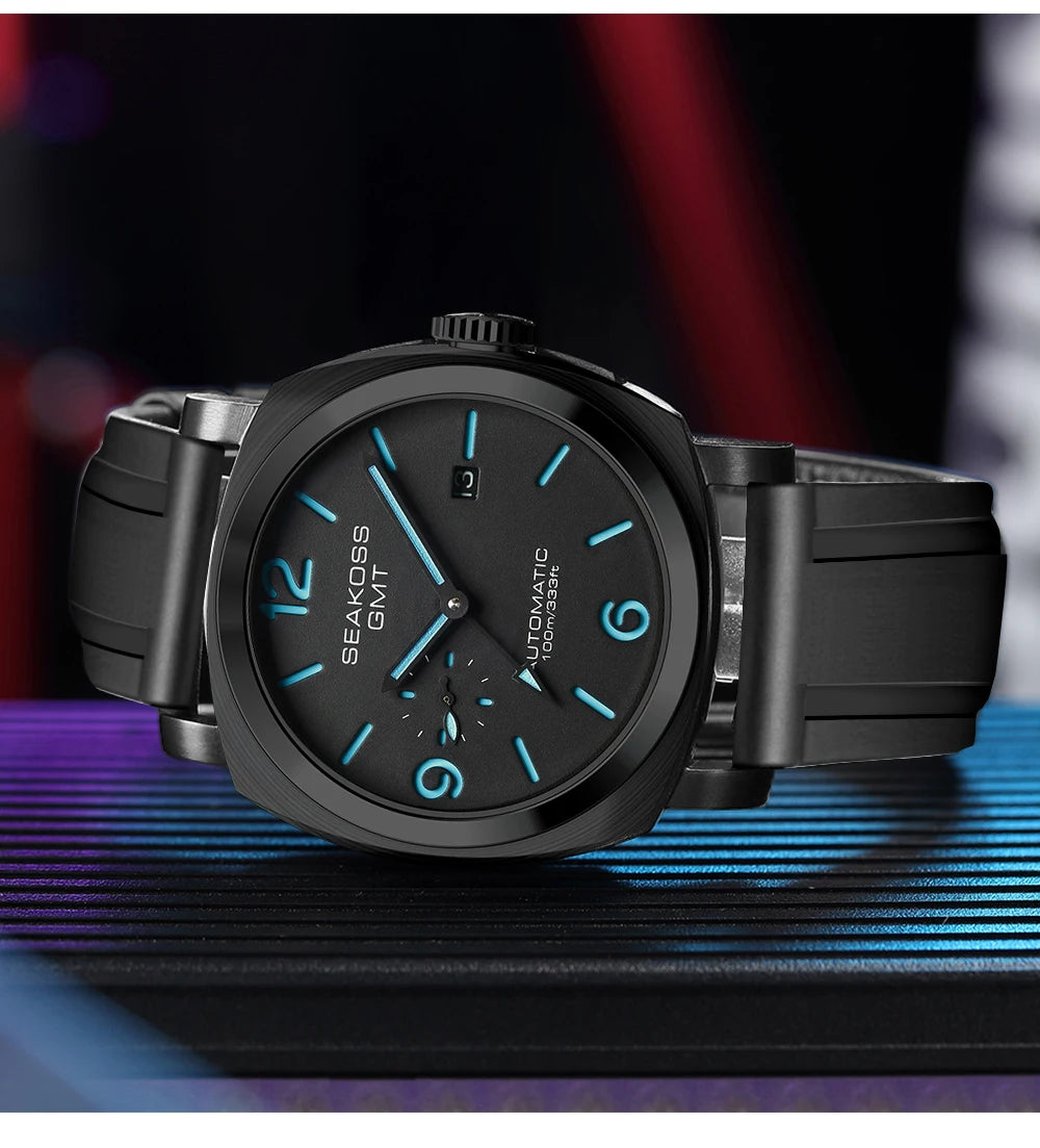 SEAKOSS 100m Diving Men GMT Automatic Mechanical Watches 1963 Clock Original Dual Time Zone Super Luminous Sapphire Wristwatches