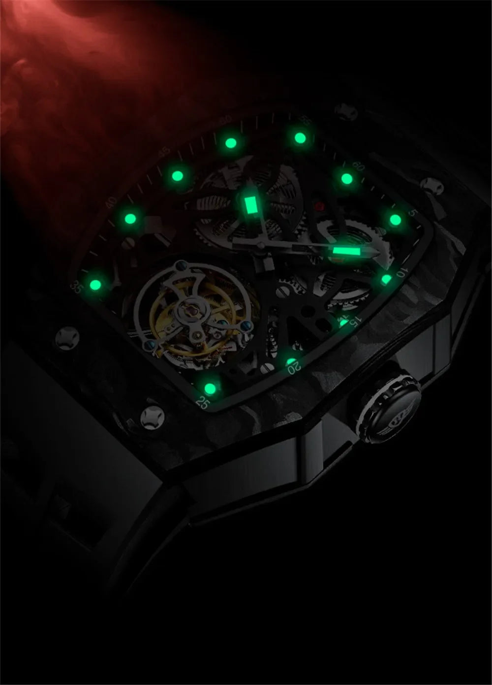 SEAKOSS Famous Style Square Flying Tourbillon Watch Carbon Fiber Bezel Mechanical Men Watch Top Quality Skeleton Male Clock Man