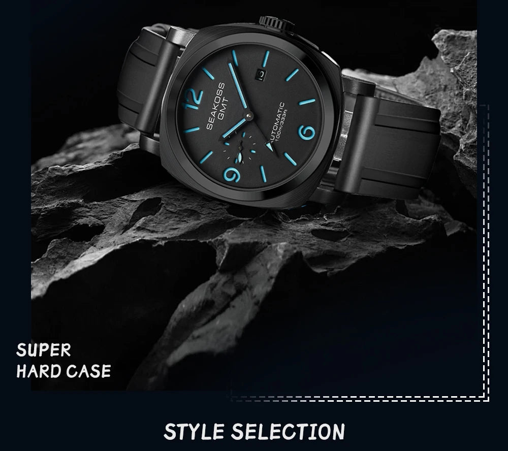 SEAKOSS 100m Diving Men GMT Automatic Mechanical Watches 1963 Clock Original Dual Time Zone Super Luminous Sapphire Wristwatches