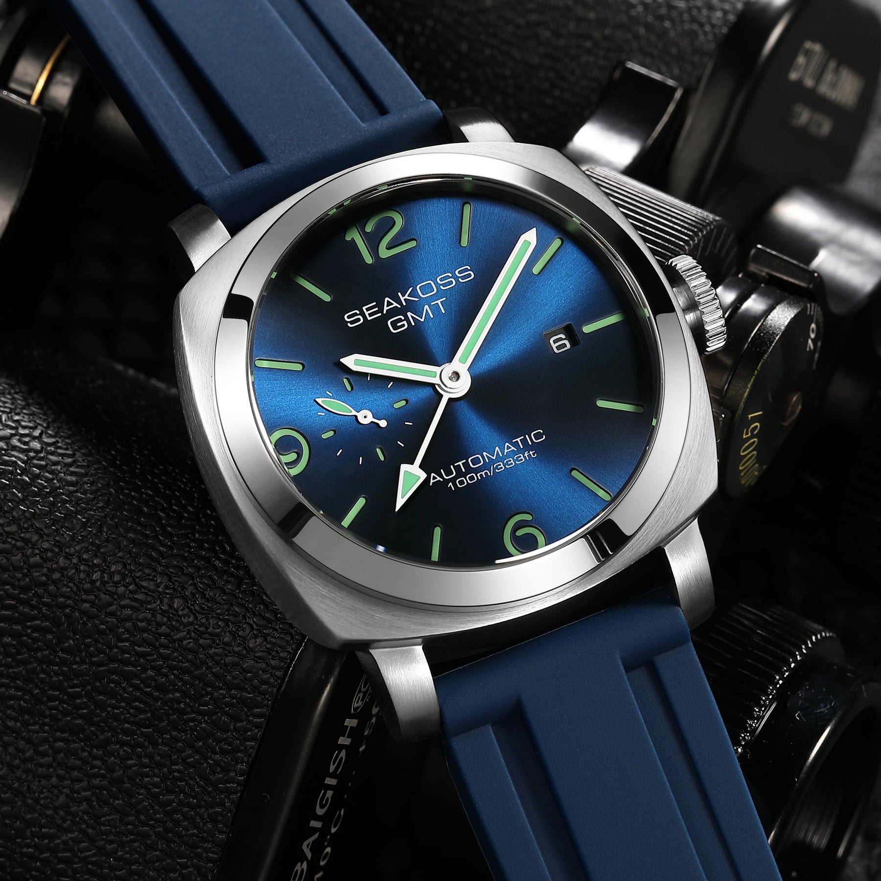 SEAKOSS 100m Diving Men GMT Automatic Mechanical Watches 1963 Clock Original Dual Time Zone Super Luminous Sapphire Wristwatches