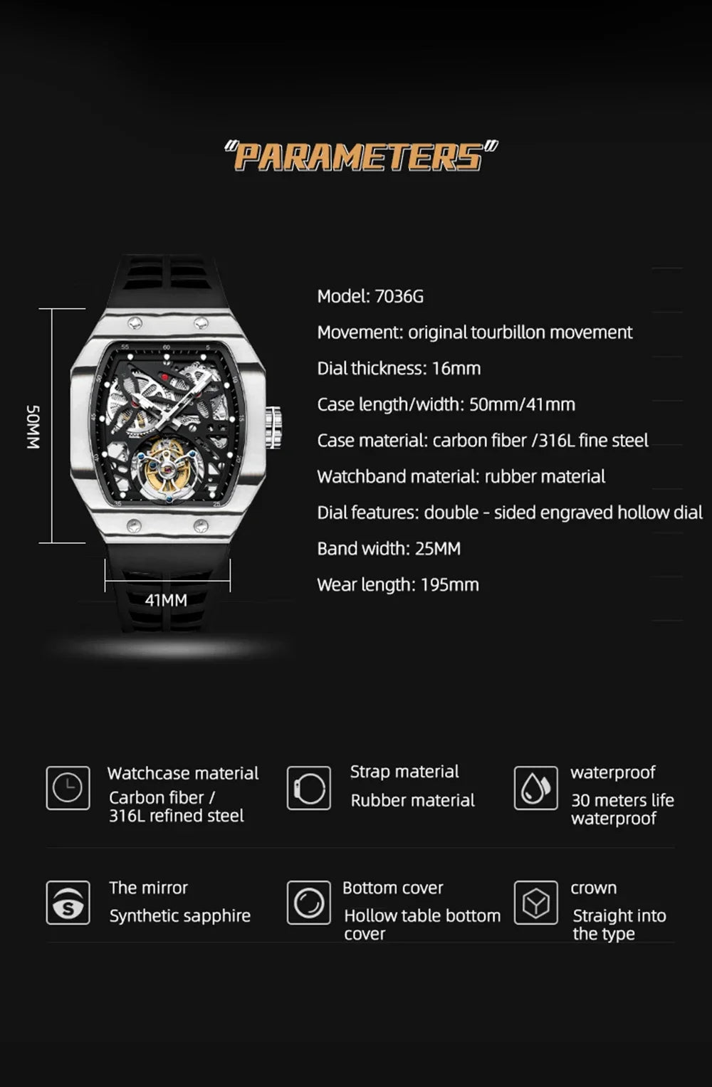 SEAKOSS Famous Style Square Flying Tourbillon Watch Carbon Fiber Bezel Mechanical Men Watch Top Quality Skeleton Male Clock Man