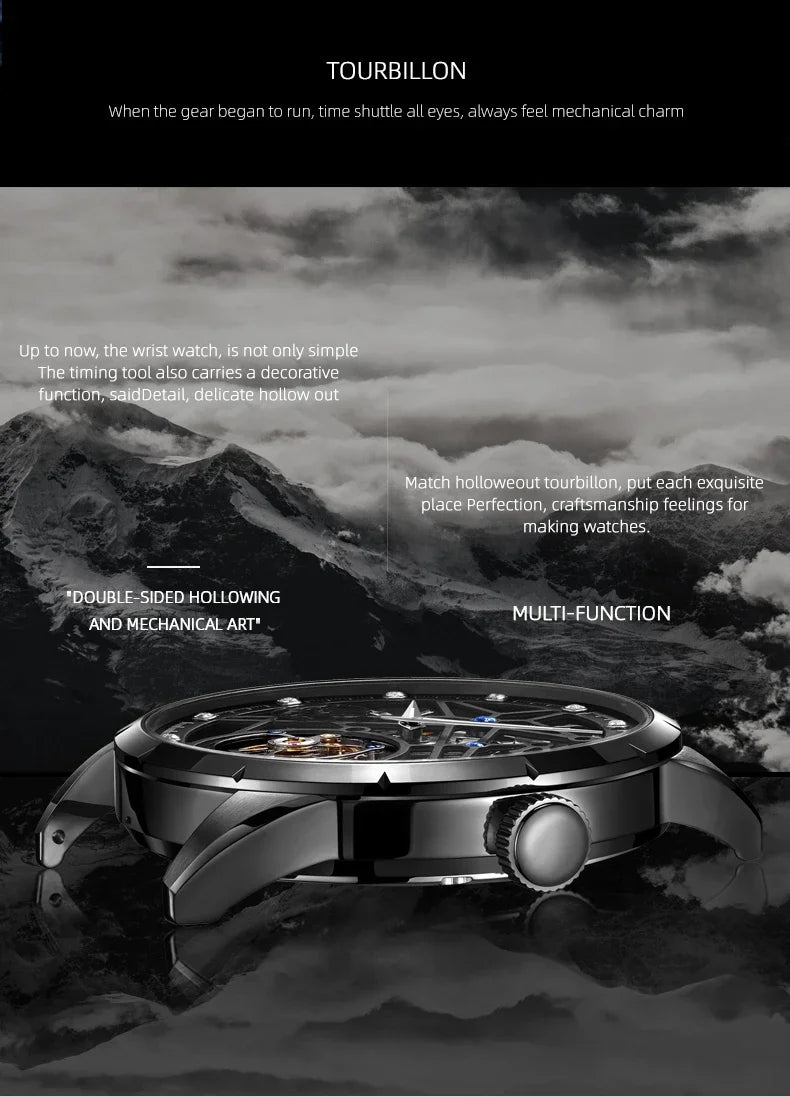 SEAKOSS Chinese Flying Tourbillon Men's Mechanical Wristwatches Thin Watch Male Hollow Skeleton for Luxury Sapphire Clock