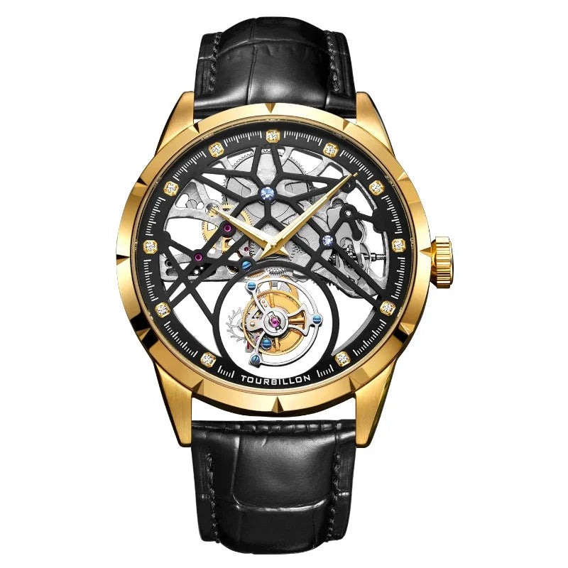 SEAKOSS Chinese Flying Tourbillon Men's Mechanical Wristwatches Thin Watch Male Hollow Skeleton for Luxury Sapphire Clock