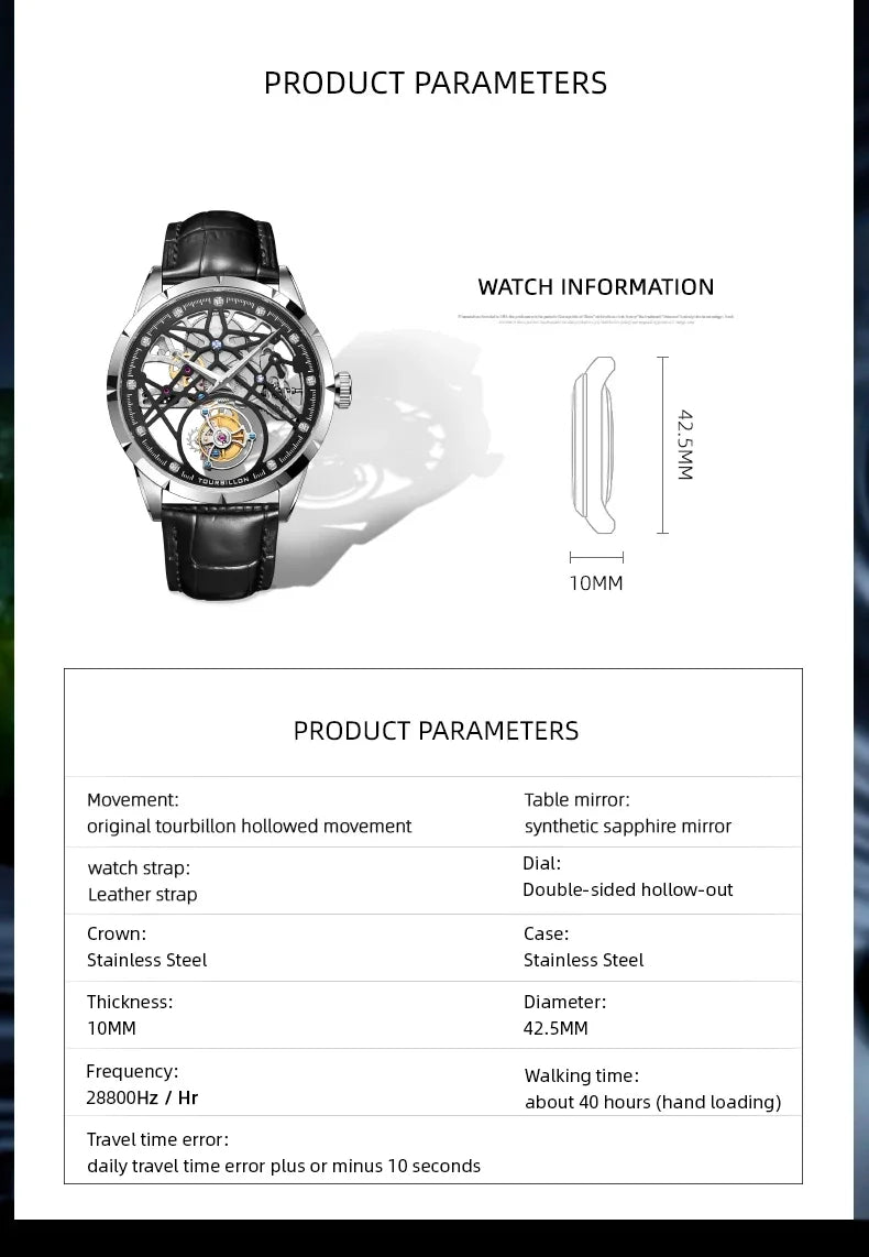 SEAKOSS Chinese Flying Tourbillon Men's Mechanical Wristwatches Thin Watch Male Hollow Skeleton for Luxury Sapphire Clock