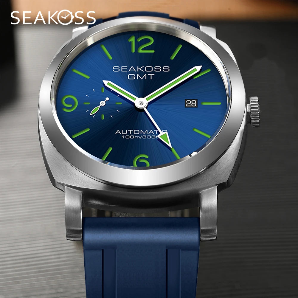 SEAKOSS 100m Diving Men GMT Automatic Mechanical Watches 1963 Clock Original Dual Time Zone Super Luminous Sapphire Wristwatches
