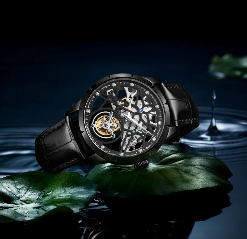 SEAKOSS Chinese Flying Tourbillon Men's Mechanical Wristwatches Thin Watch Male Hollow Skeleton for Luxury Sapphire Clock
