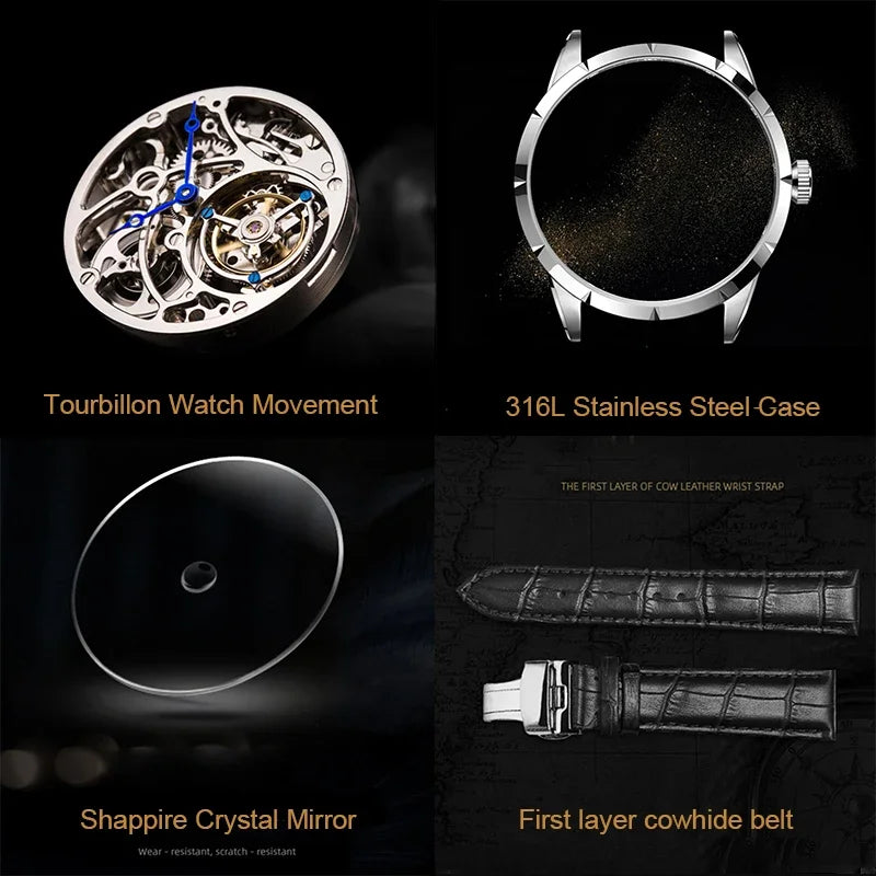 SEAKOSS Mechanical Men's Luxury WrisWatches Male Tourbillon Skeleton Hollow Watch Sapphire Waterproof Clock Support Dropshipping