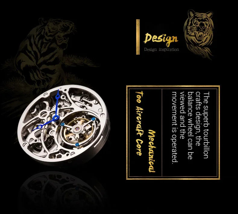 SEAKOSS Zodiac Tiger Super Skeleton Real Tourbillon Watch Men Luxury Sapphire Glass Men's Hand Wind Mechanical Watches Leather