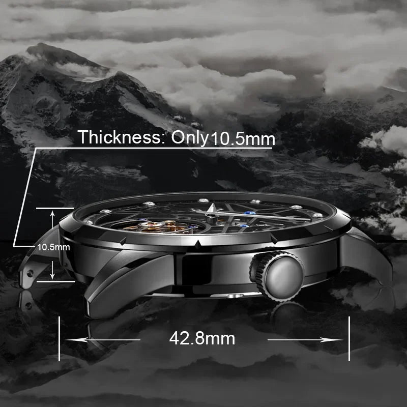 SEAKOSS Chinese Flying Tourbillon Men's Mechanical Wristwatches Thin Watch Male Hollow Skeleton for Luxury Sapphire Clock