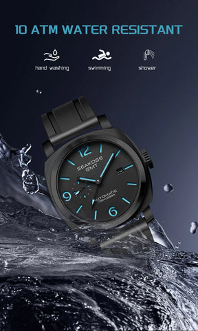 SEAKOSS 100m Diving Men GMT Automatic Mechanical Watches 1963 Clock Original Dual Time Zone Super Luminous Sapphire Wristwatches