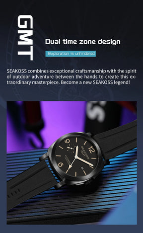 SEAKOSS 100m Diving Men GMT Automatic Mechanical Watches 1963 Clock Original Dual Time Zone Super Luminous Sapphire Wristwatches